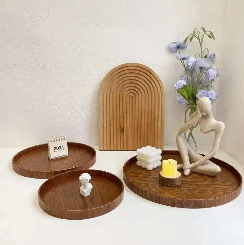 

Wooden Round Table Decoration Tray Tray Decorative Trays Snack cake Plate Sundries Display Organizer Desktop Decorative Plate