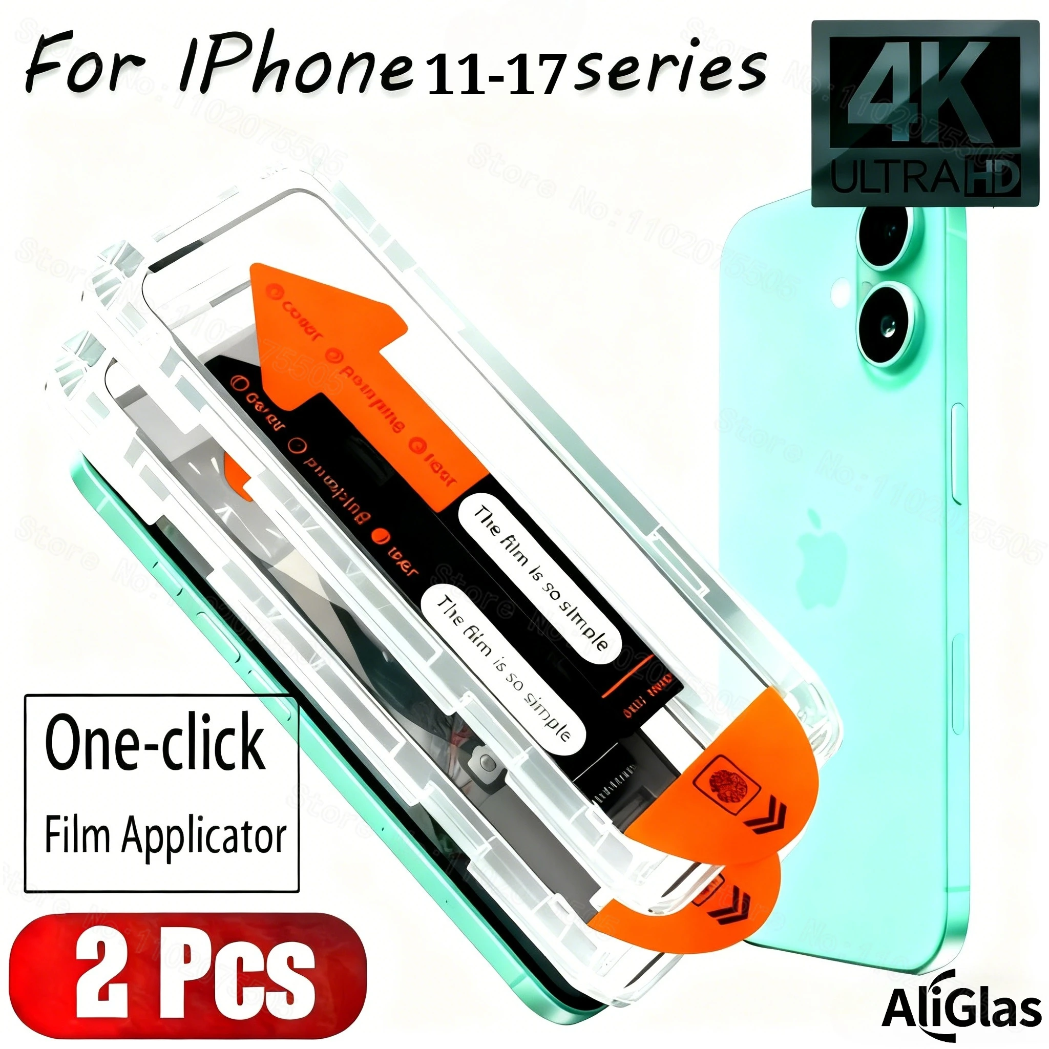

2Pcs Ultra Clear Tempered Glass for iPhone 17 16 14 Pro Max 12 13 14 Pro 17Air 16 14 15 Plus One Click Instatll Screen Protector