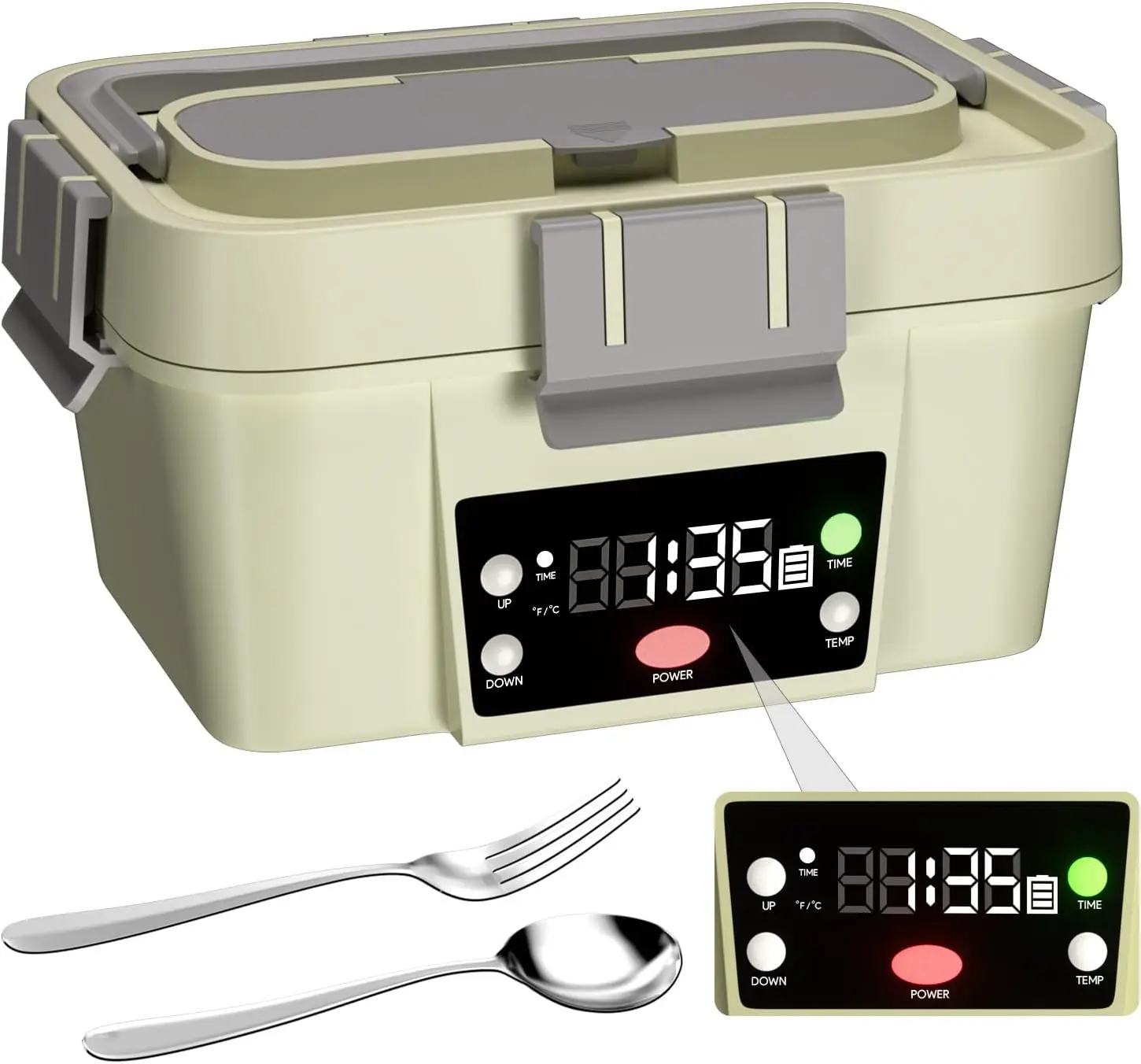 

Large Capacity Cordless Electric Lunch Box with Smart Timer, 10000mAh Rechargeable Food Warmer for Work, Car, Home - Light Green