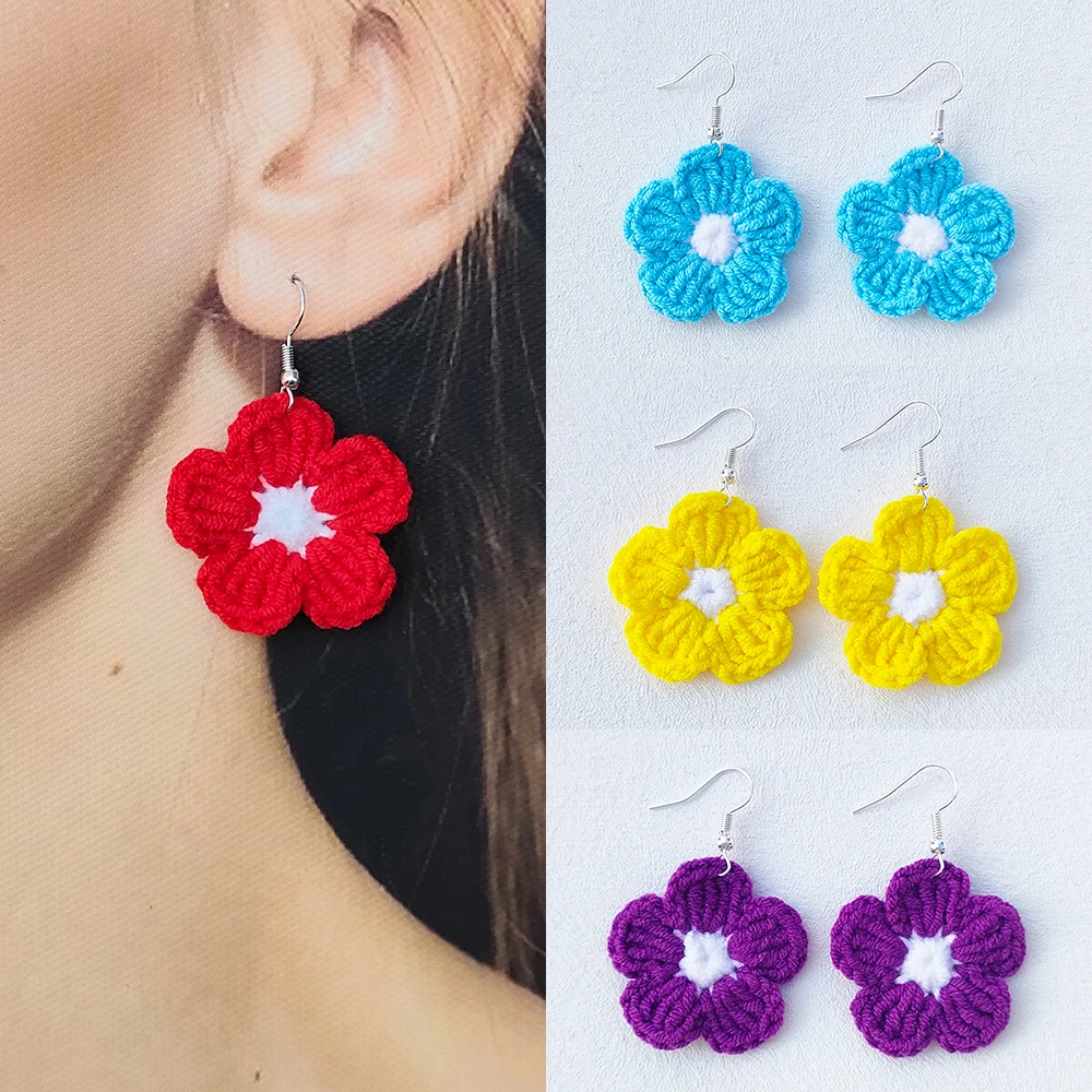 Special offer Women Crochet Fashion Vitality Rainbow Colors Flower Drop Dangle Earring 100% Handmade Party Beach Jewelry