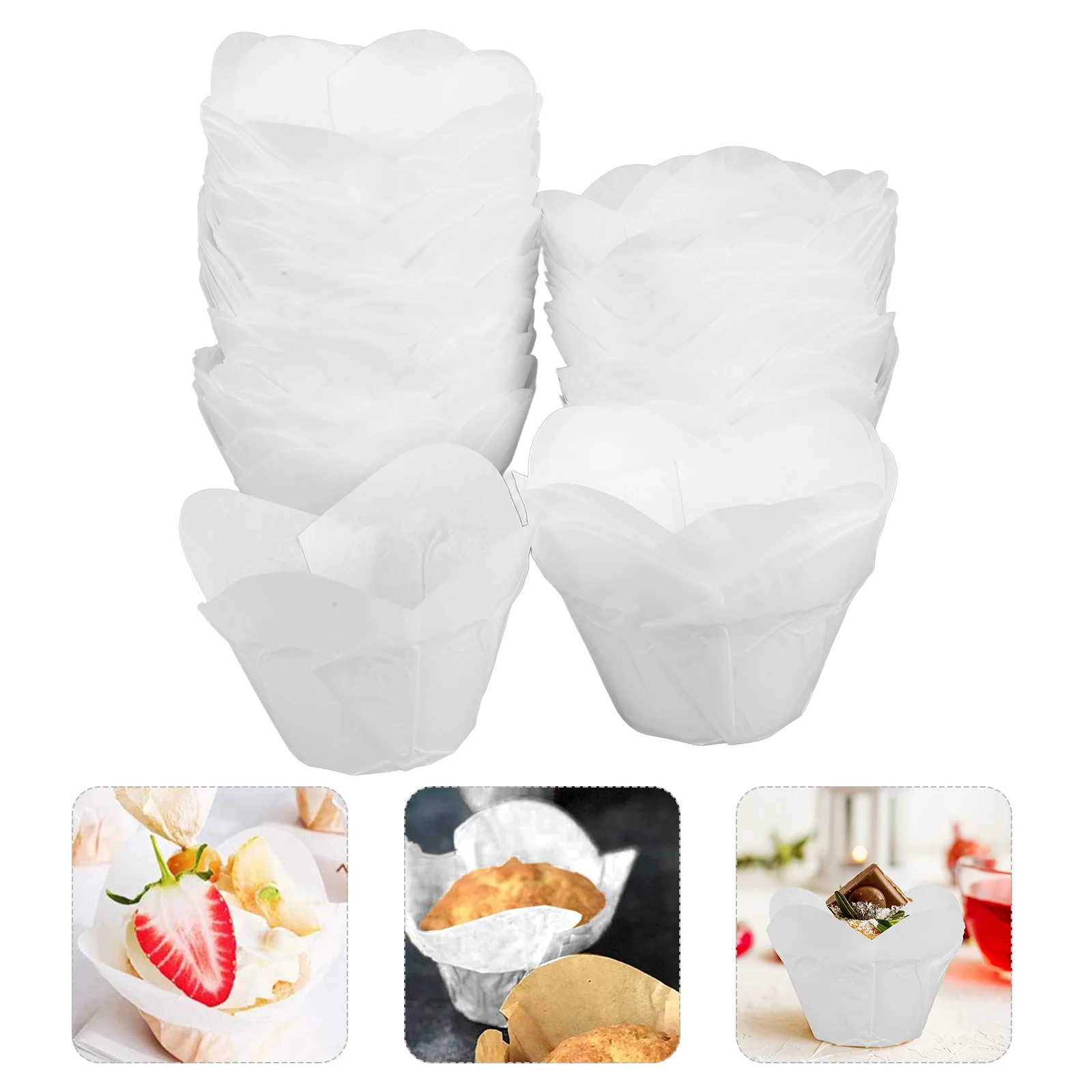 100 Pcs Small Cake Anti-Oil Paper Cup Dessert Cups Muffin Liners Greaseproof Baking Holders Cupcake Lotus Middle-sized