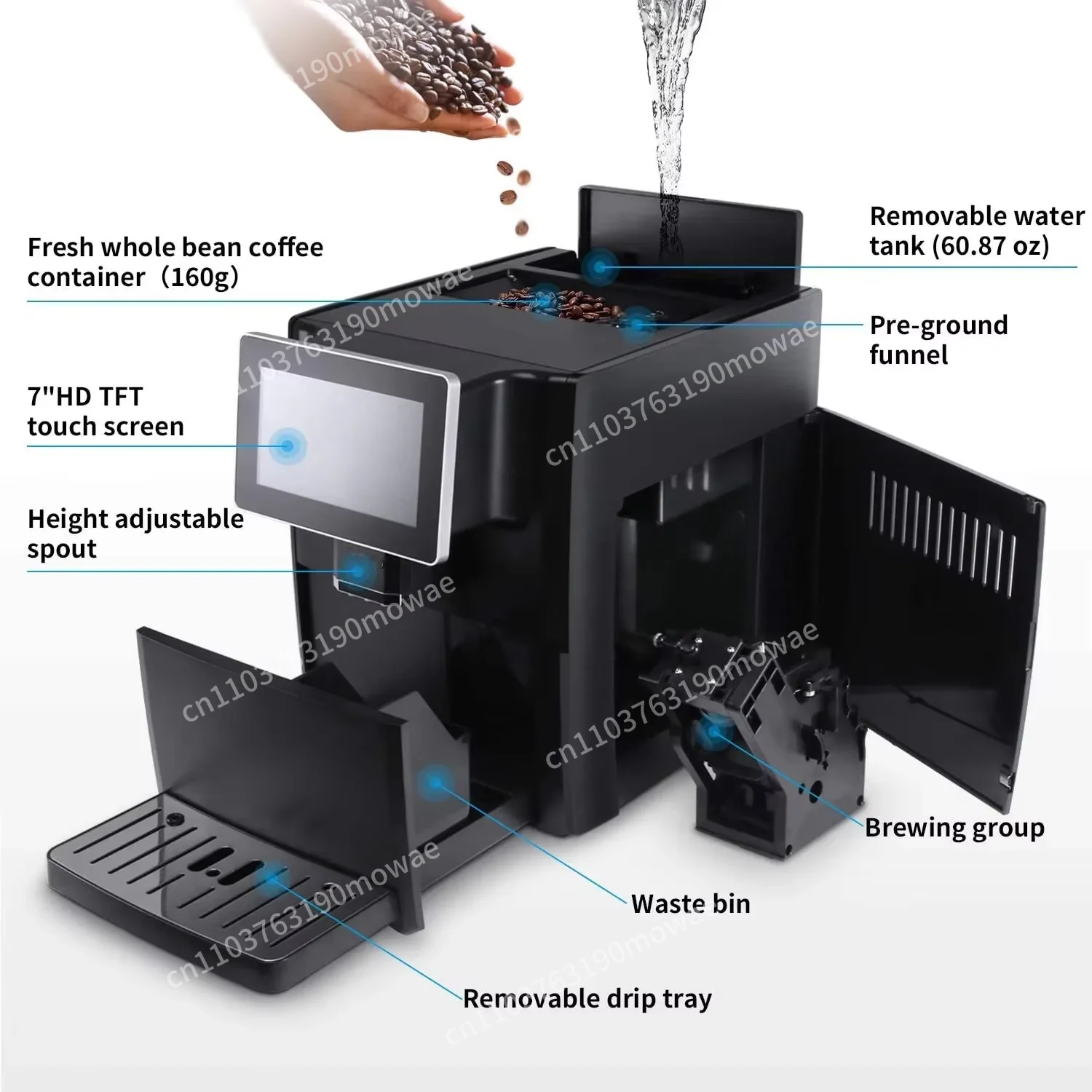 New Commercial Fully Automatic Smart Coffee Maker Espresso Cappuccino Latte Maker with Milk Jug