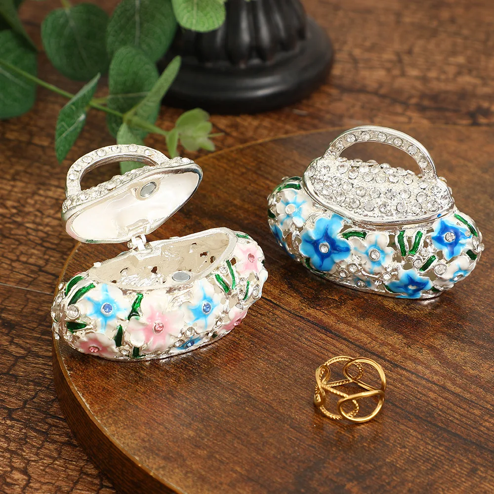 Enamel jewelry box, exquisite handicrafts, creative home decoration flower basket ornament, mini bag storage box 2