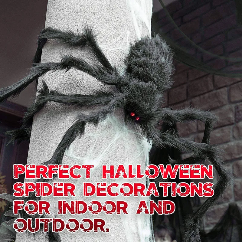 1pc Plush Spider for Party Halloween Decoration 30/50/75/90/125/150/200cm Haunted House Prop Indoor Outdoor Giant Decor