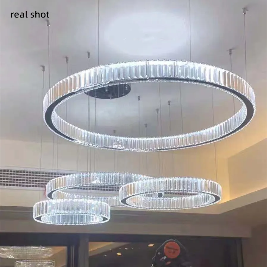 Modern Luxury Led Dimmable Pendant Lights Lustre Living Room Chandelier Lamp Fixtures Foyer Shiny Steel Led Luminarias Light