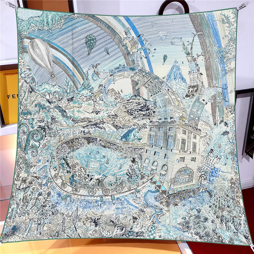 جديد 90 سنتيمتر العلامة التجارية الفاخرة ساحة وشاح المرأة حك الأوشحة الحريرية يلتف شاطئ شال الحجاب كبير باندانا Foulards منديل أغطية الرأس