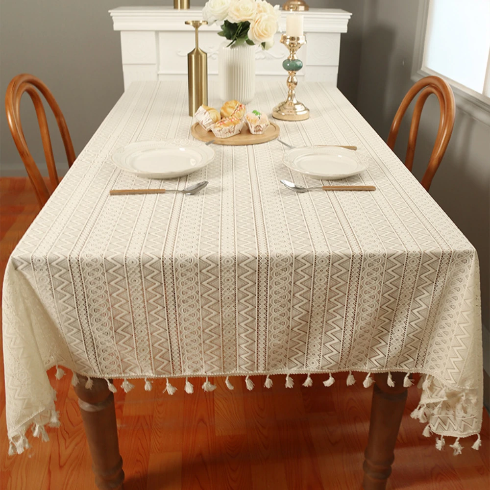 

2024 винтажная деревенская скатерть с полым плетением, кружевная кисточка, оптовая продажа, украшение для стола, свадебное украшение, скатерть для стола