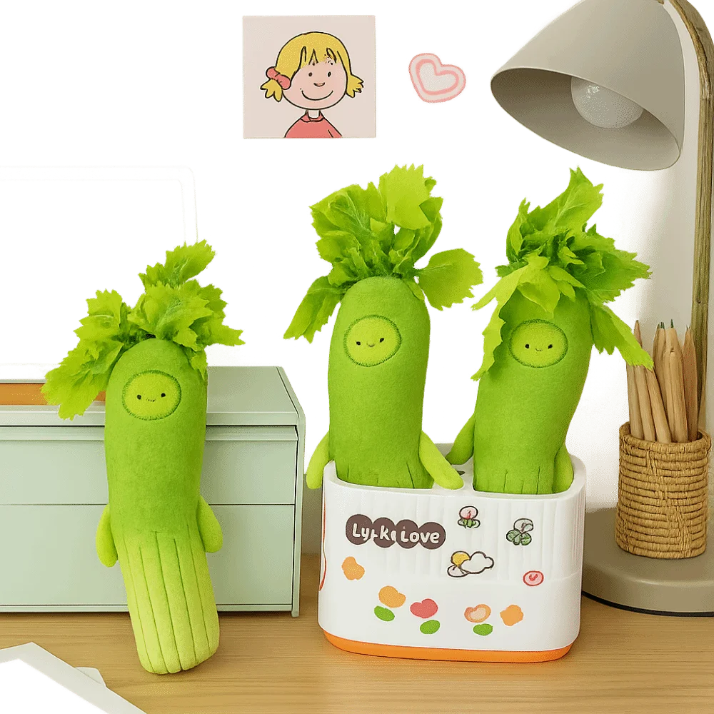 Schattig ontwerp cartoon selderij sleutelhanger decoratieve stijl materiaal rugzak decoratieve hanger zachte handgemaakte selderij sleutel hanger