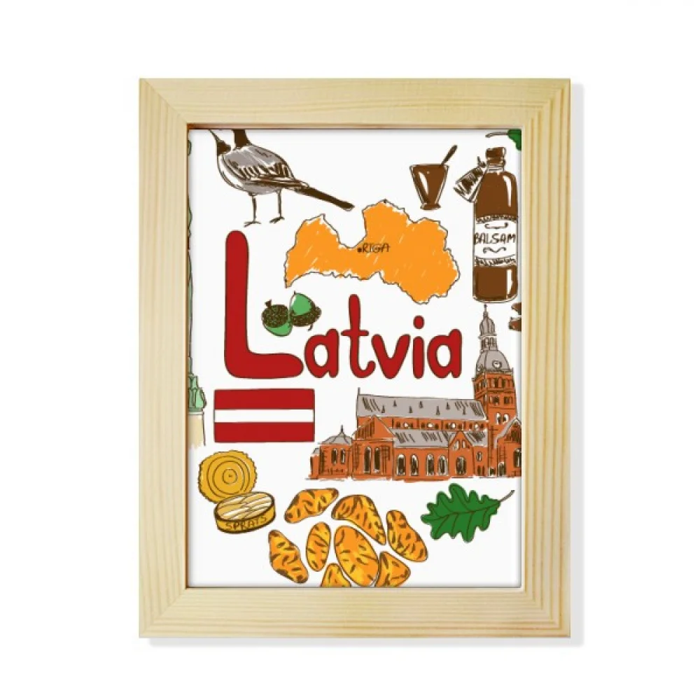 Latvia Love Heart Landscap National Flag Desktop Adorn Photo Frame Display Art Painting Wooden