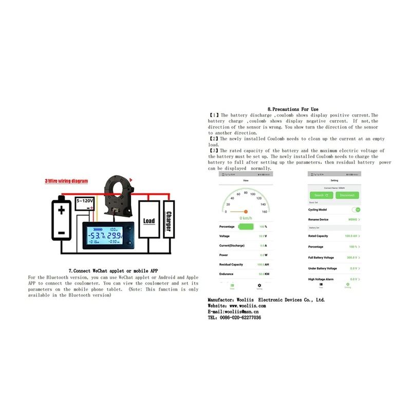 Hall Coulomb Meter Voltage Current Power Electric Energy Battery Capacity 12V 24V 36V 48V Bluetooth APP Display