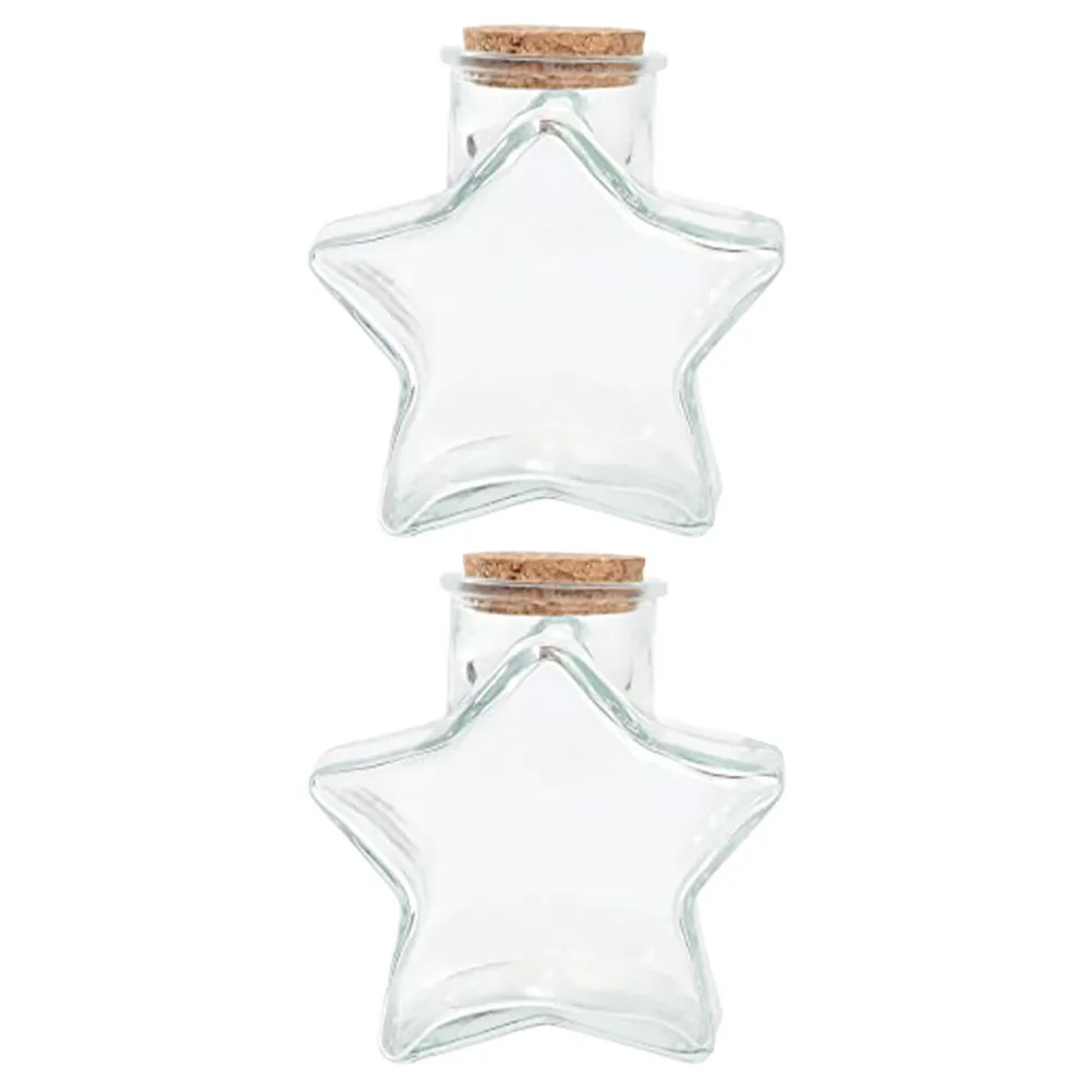 

Wishing Bottle 2 Pcs Five-pointed Star Shaped Transparent Storage Jars Drift Bottles Wooden Craft Decorative Vase