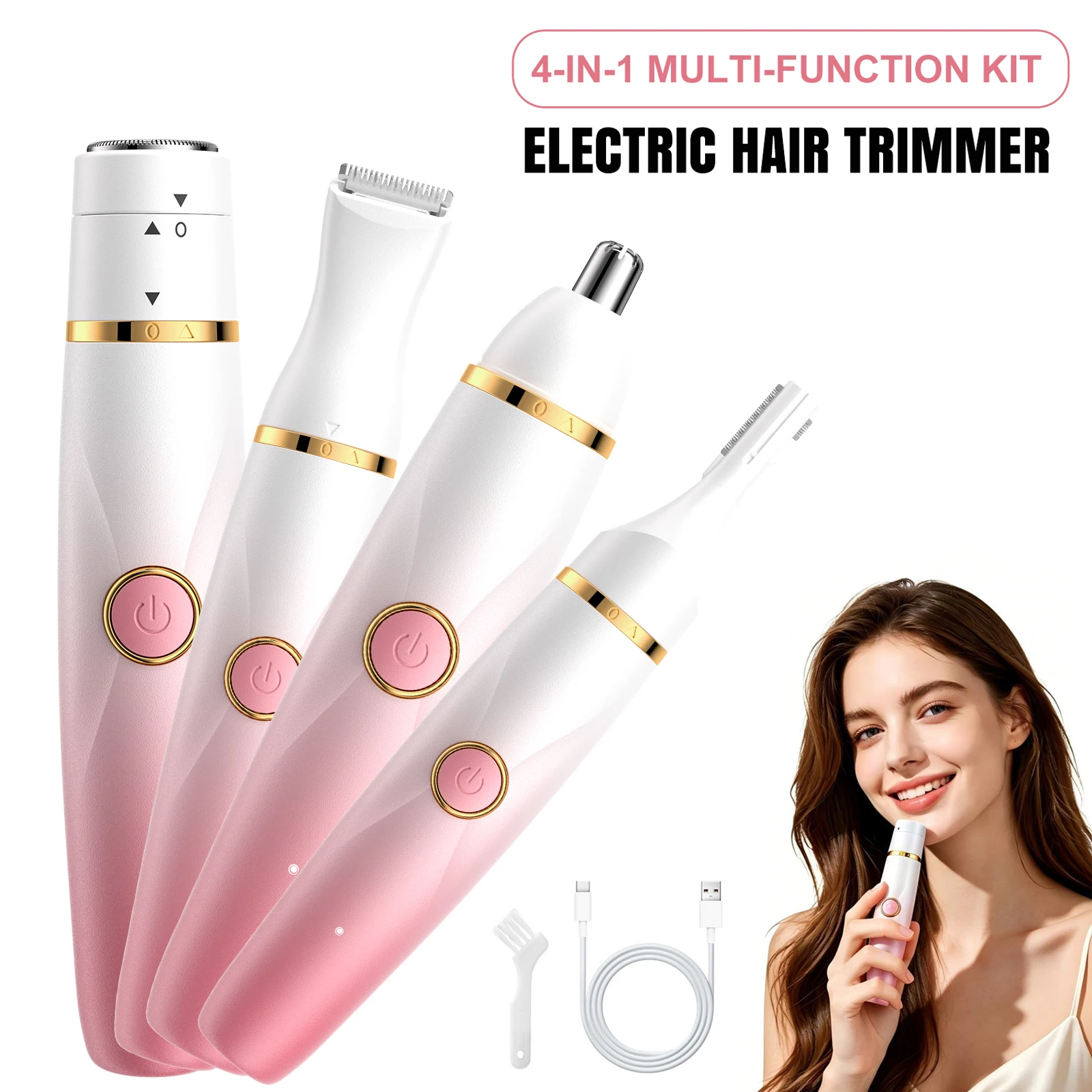

4 In 1 Electric Razors for Women Bikini Trimmer Rechargeable Portable Facial Eyebrow Nose Body Hair Remover Shaver