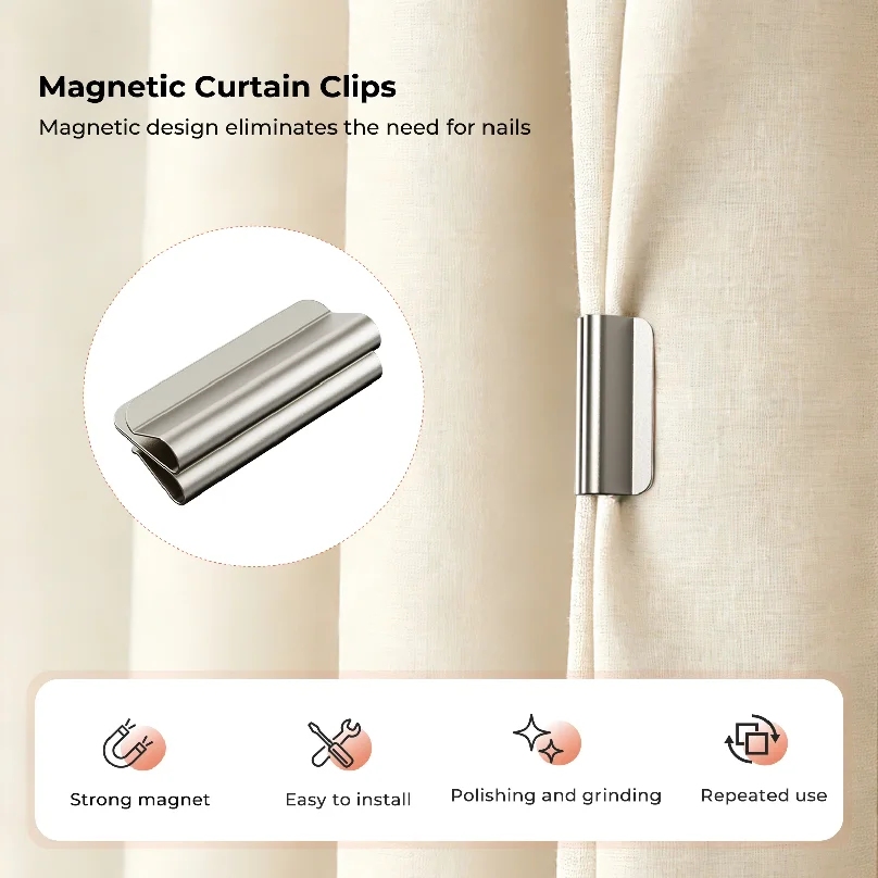 Magnetic Curtain Clips,Drill-Free Curtain Fasteners.Powerful Magnetic Hold Design.Suitable for Living Room and Bedroom Curtains