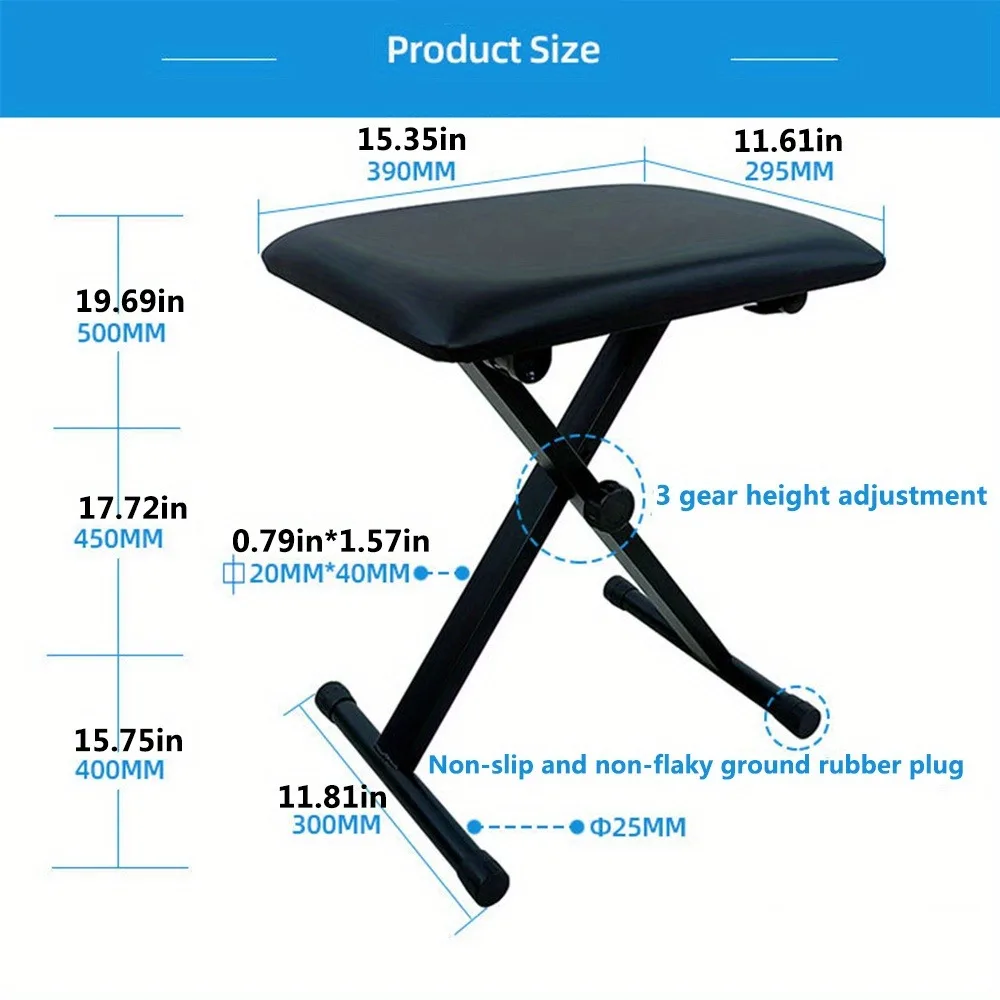 Piano Bench Keyboard Bench Height Adjustable Foldable X-Style Padded Stool Chair Seat Cushion With Anti-Slip Rubber - Image 2