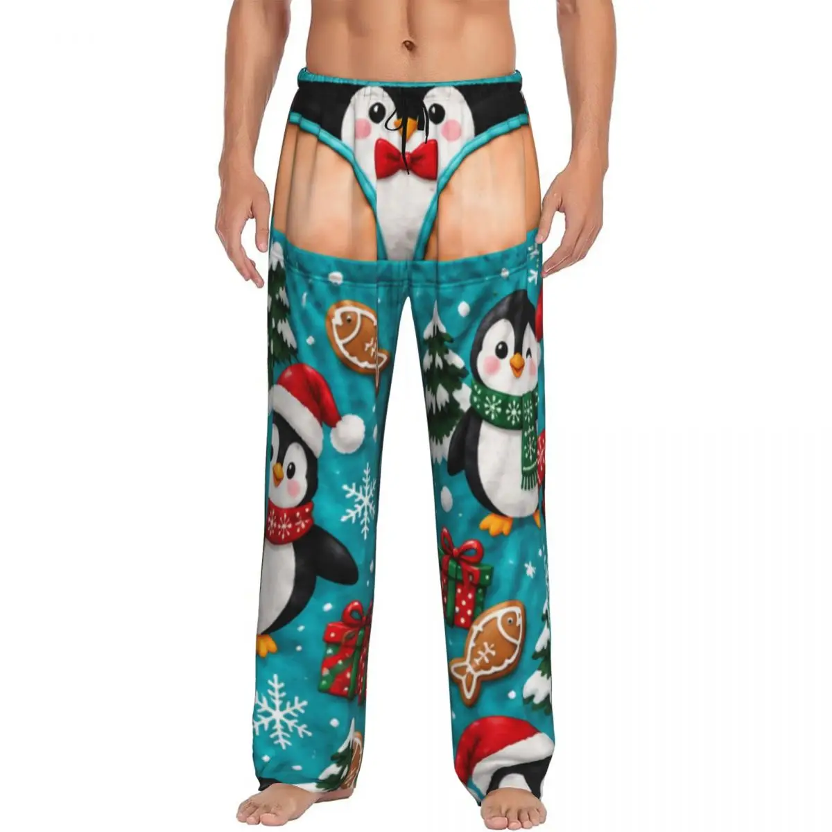 Men Merry Christmas Santa Claus Snowman Lounge Pants Comfy Pajama Yoga Bottoms With Pockets