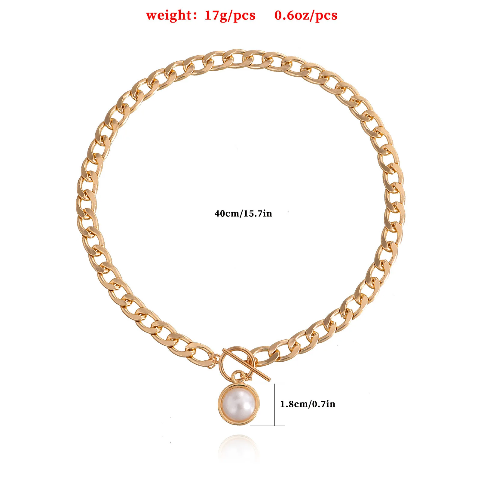 Simple Cuban Thick Chain OT Buckle Pearl Pendant Necklace Women, Punk ins Trend Items