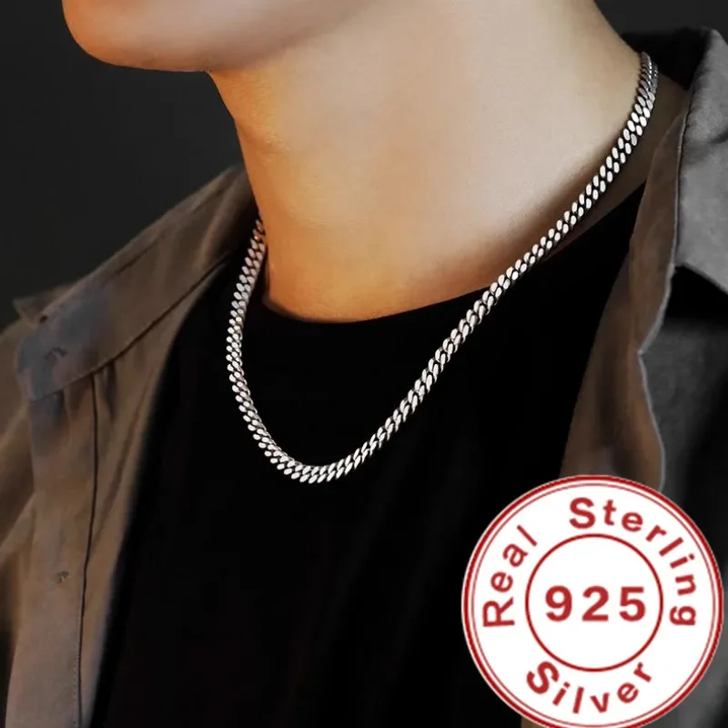 Original 925 Sterling Silver 8MM Cuban Necklace Men Women Wedding Fine Jewelry Accessories Party Gift