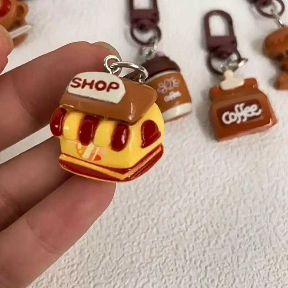 Mini Cream Colors Coffee Shop Keychain Ball Chain Acrylic Cartoon Pendant Trinket Dog Key Ring Ornaments