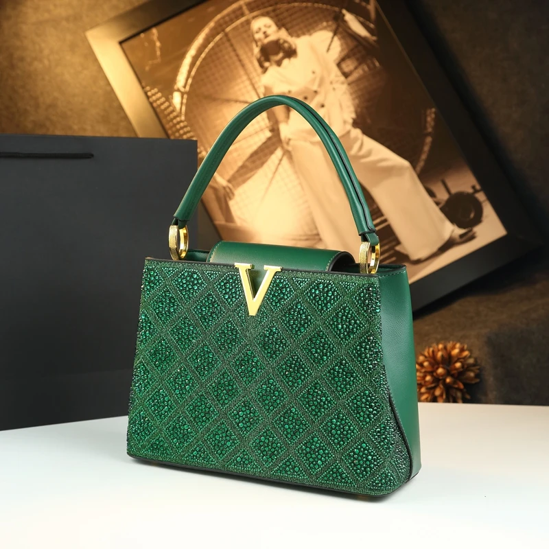 

Роскошные модные женские сумки с бриллиантами, маленькая сумка через плечо из натуральной кожи, новинка 2025, сумки через плечо с бриллиантами