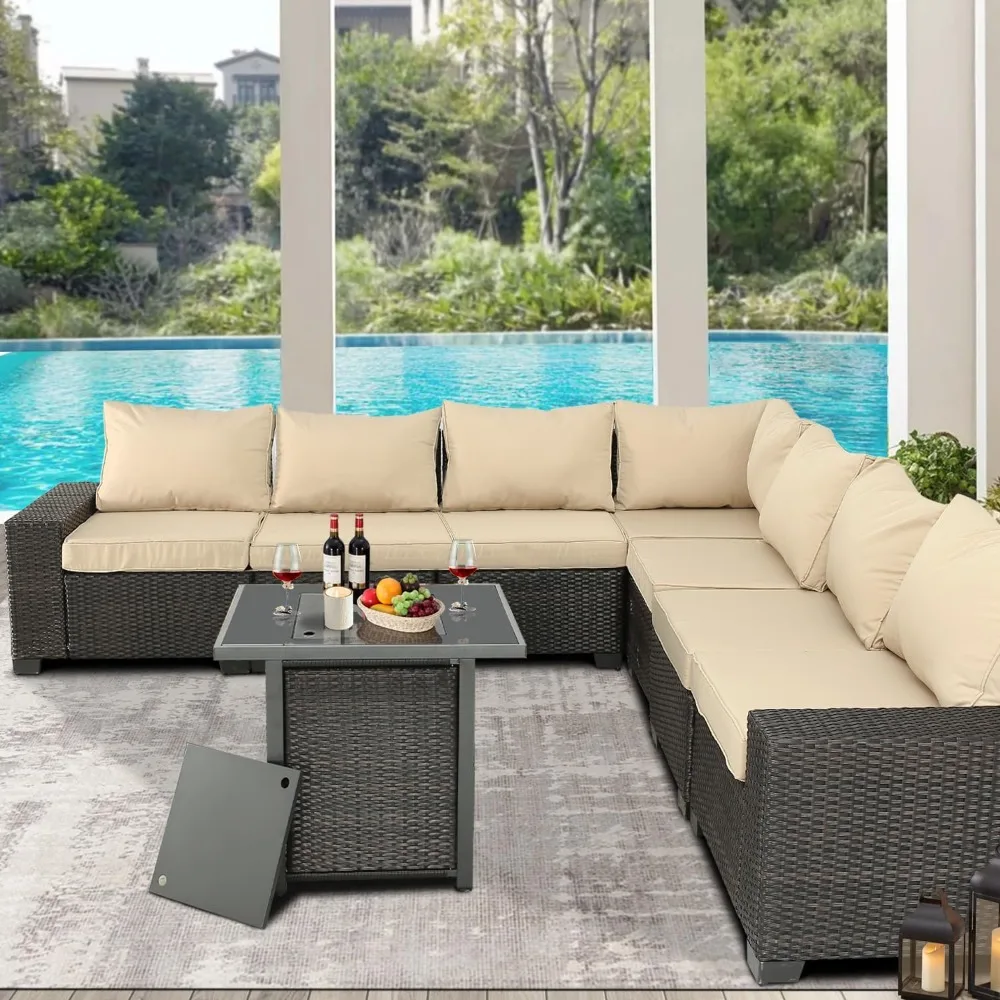 Outdoor Furniture Patio Furniture Sets Conversation Sets Sectional Sofa Couch Wicker Rattan Balcony Furniture for Lawn