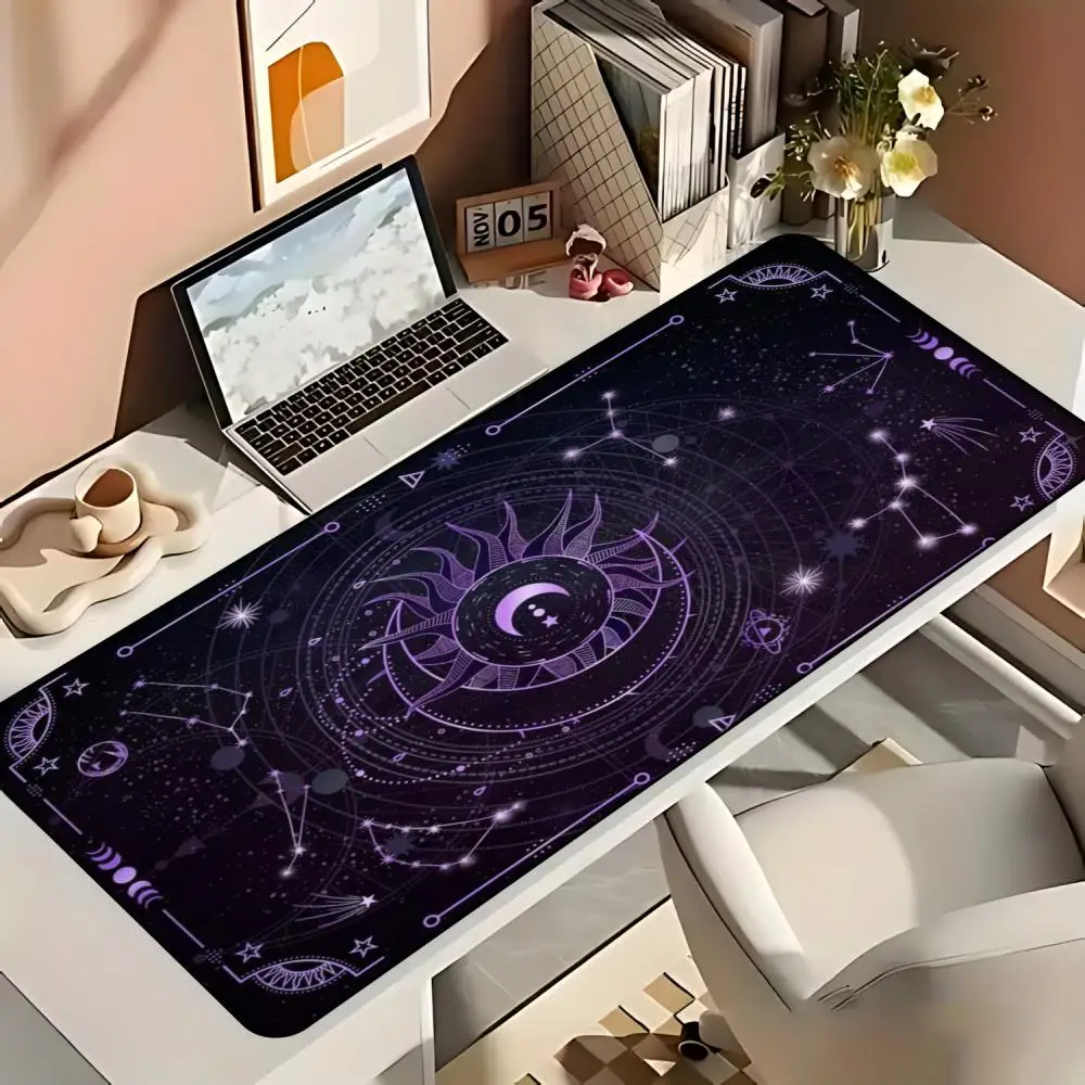 Large XXL Gaming Mouse Pad Desk Mat Keyboard Pad Purple Zodiac Constellation Sun Moon Star Astrology Mystic Non Slip Rubber Base