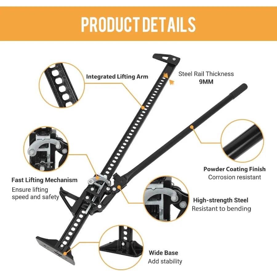 Gato de elevación alto de utilidad todoterreno con trinquete de 60 pulgadas con capacidad de 3 T 6600 LB para tractor, camión, coche, jeep, ideal para granja y exteriores