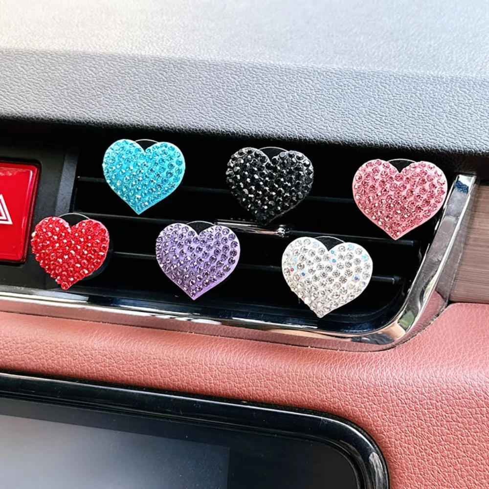 Diamond Air Outlet Clip Car Accessories Multicolor Shiny Rhinestone Air Conditioning Clip Heart-shaped Car Decoration Clip