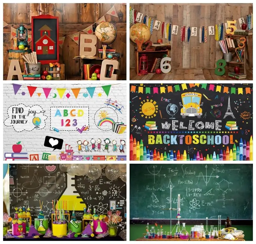 Laeacco Back to School Photography Background Classroom Chalkboard Wood Board Kids Birthday Portrait Customized Photo Backdrop