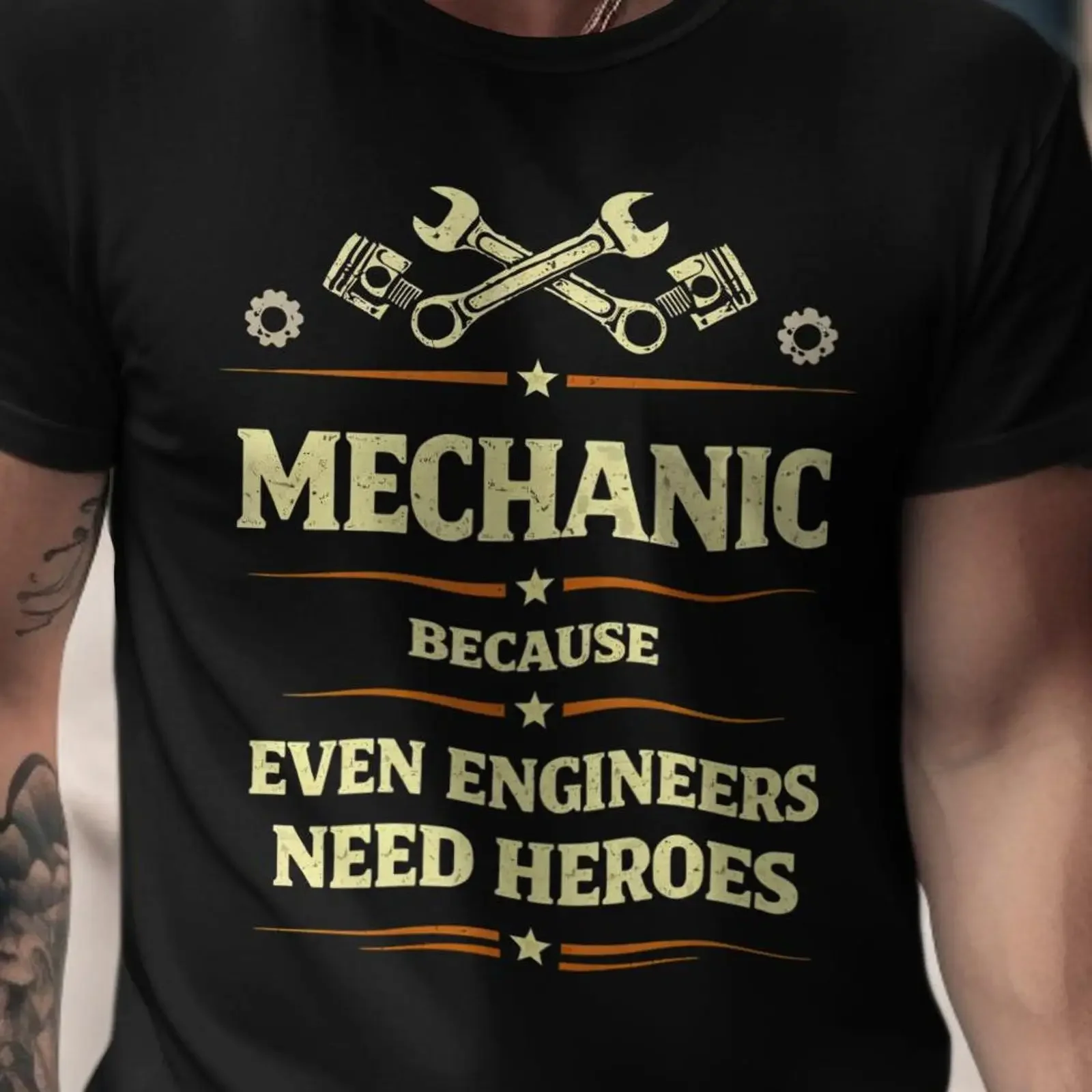 Mechanic Because Even Engineers Need Heroes Funny Quote Garage Humor Automotive Car Guy T Shirt vintage Washed