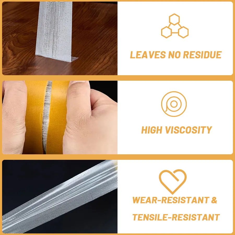 1Roll 5M Double Sided Tape High Viscosity Grid Fiber Transparent Double Sided Tape Sticky Adhesive Fiber Mesh Tape