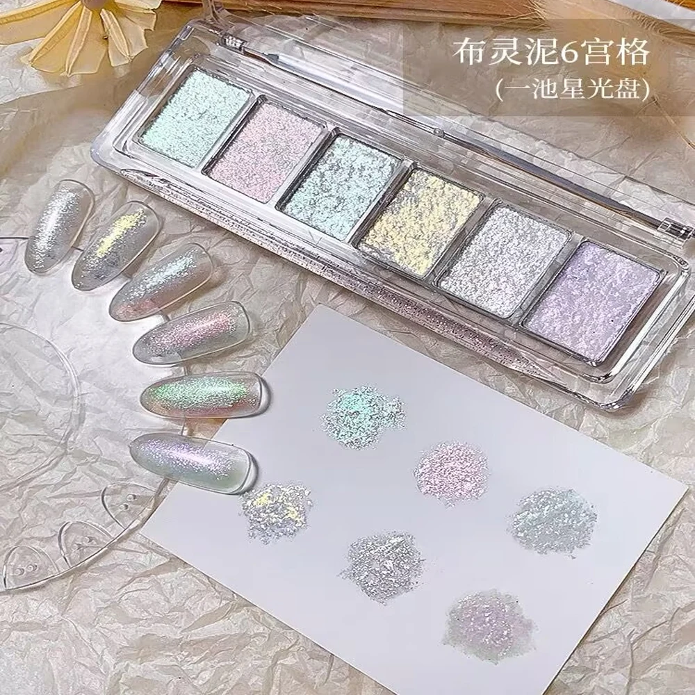 6 Farben super hell bling Schlamm feste Nägel Charme Pigment Aurora Feuer Opal Kristall Glitter schillernden Pulver DIY Maniküre Dekor