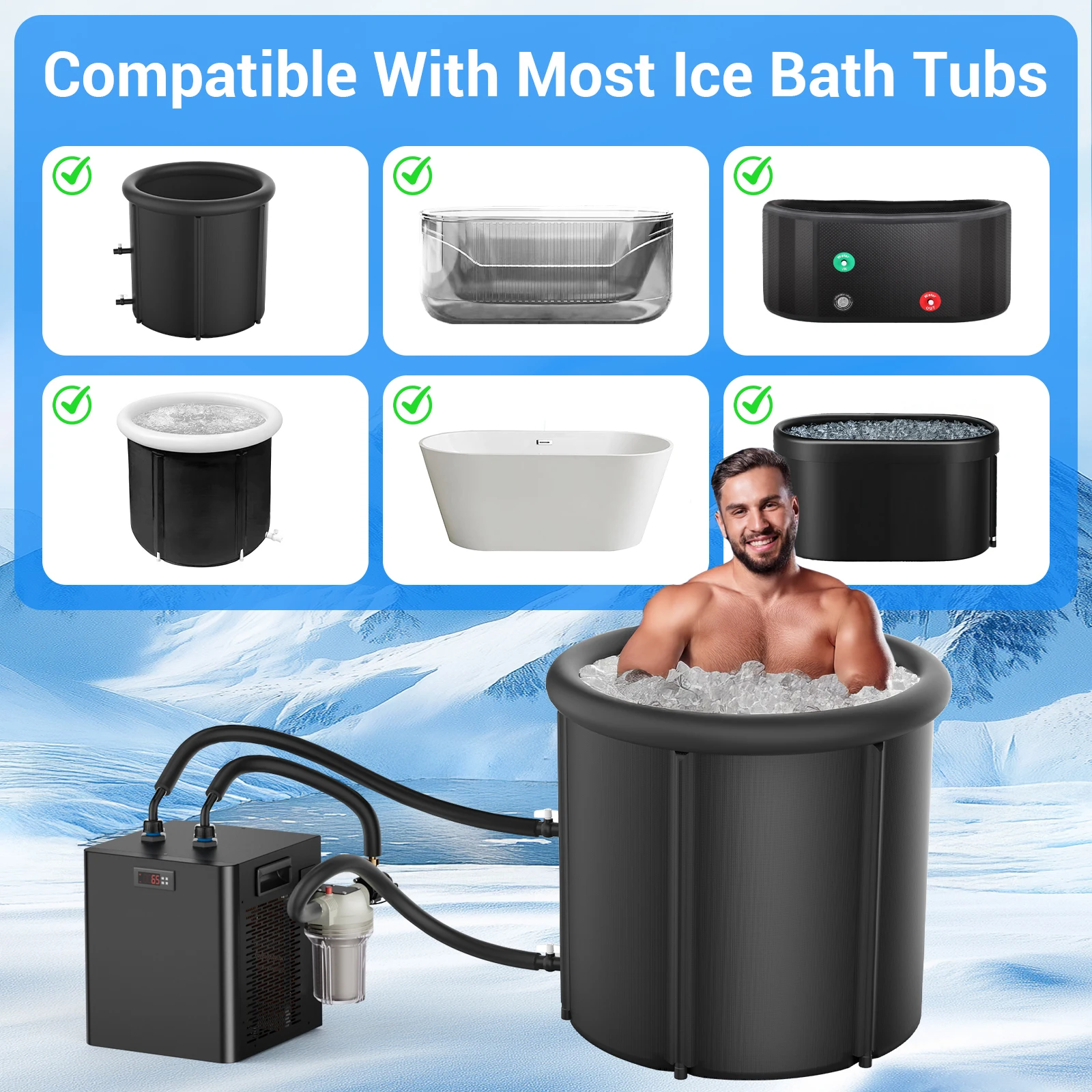 Ice Bath Water Chiller for Cold Plunge Tubs, 1/3 HP Cold Plunge Chiller Built-in Filter & Pump for Ice Bath Cold Therapy Recover