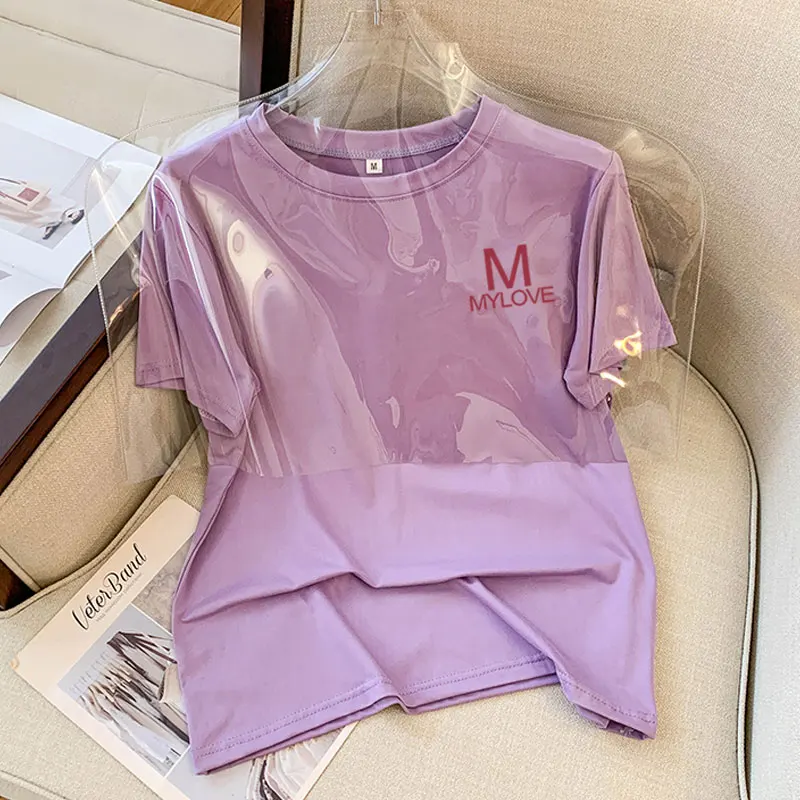 Camiseta de manga corta para mujer, camisetas holgadas informales con estampado de letras simples, Tops Harajuku de gran tamaño para mujer, tendencia 2023