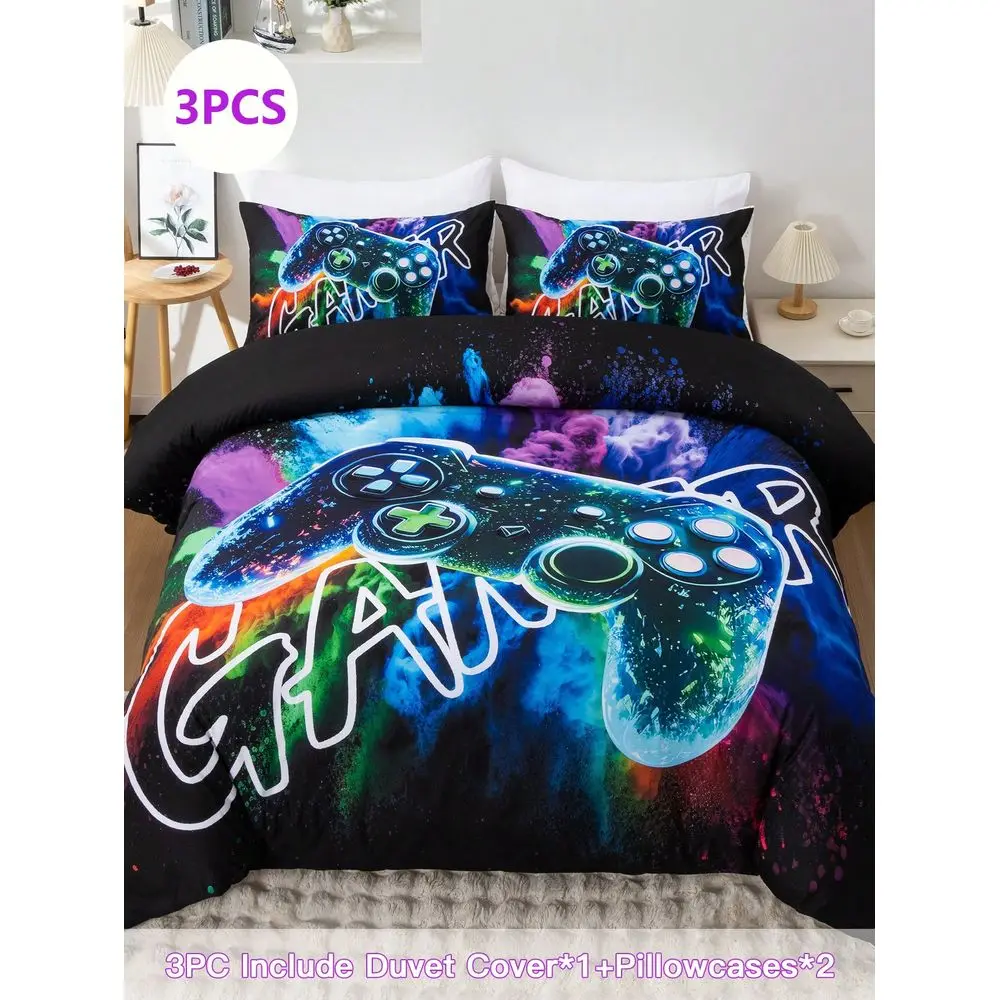 

Stylish Video Game Themed Duvet Cover Set, Includes 1pc Duvet Cover 2pcs Pillowcases, Made Of Soft 100 Polyester Fiber Fabric,