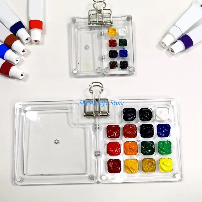 E65E 2Pcs 구아슈 오일 수채화 아크릴 페인트용 8웰 자기 아크릴 페인트 상자