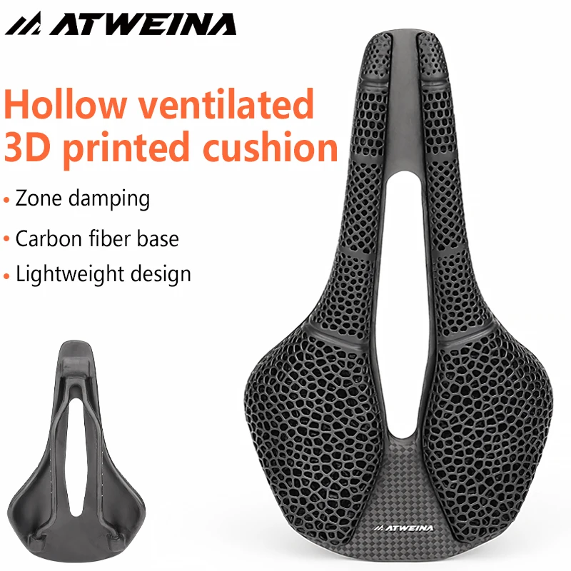 

ATWEINA Carbon Fiber Bicycle Seat Mountain Road Folding Bike Seat 3D Printed Honeycomb Breathable Hollow Seat Cushion For Riding
