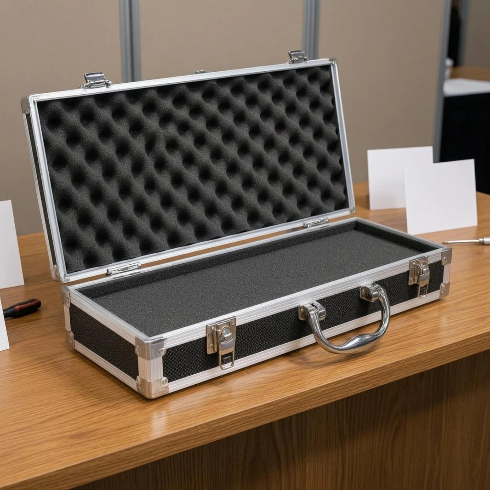 Aluminum Case Foam-Lined Hardhard-Shell Enclosure Metal Latches Textured Exterior