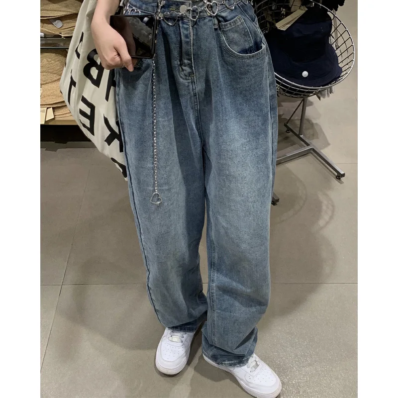 

Autumn 2024 Fashion Trendy High-Waisted Wide-Leg Y2k Jeans Ins Trendy Waist Part Buckle Design Yi Ya Style Straight-Leg Jeans