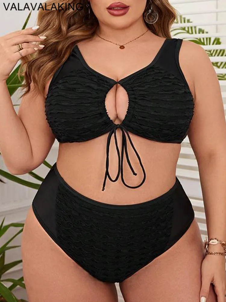 2025 Solidny 2-częściowy zestaw bikini Plus Size Kobiety Strój kąpielowy na ramiączkach Duży strój kąpielowy z wysoką talią Strój kąpielowy damski