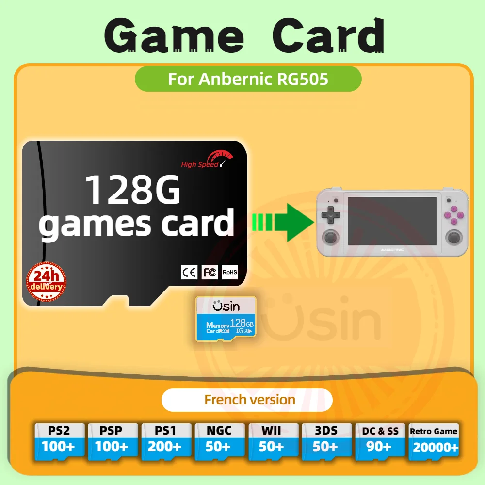 SD Game Card For Anbernic RG505 French Version Retro PS2 PSP Games Android Gaming portable Console Memory TF High Speed 128G