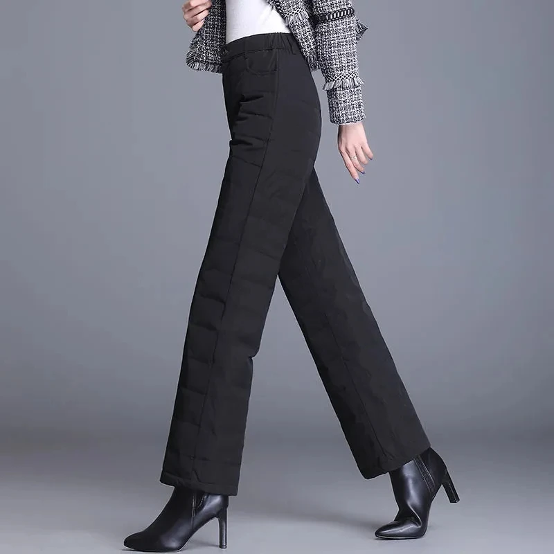 Women\'s Winter Down Cotton Padded Wide Leg Pants Casual Thicken Oversized 4xl High Waist Pantalon Warm Straight Baggy Trousers