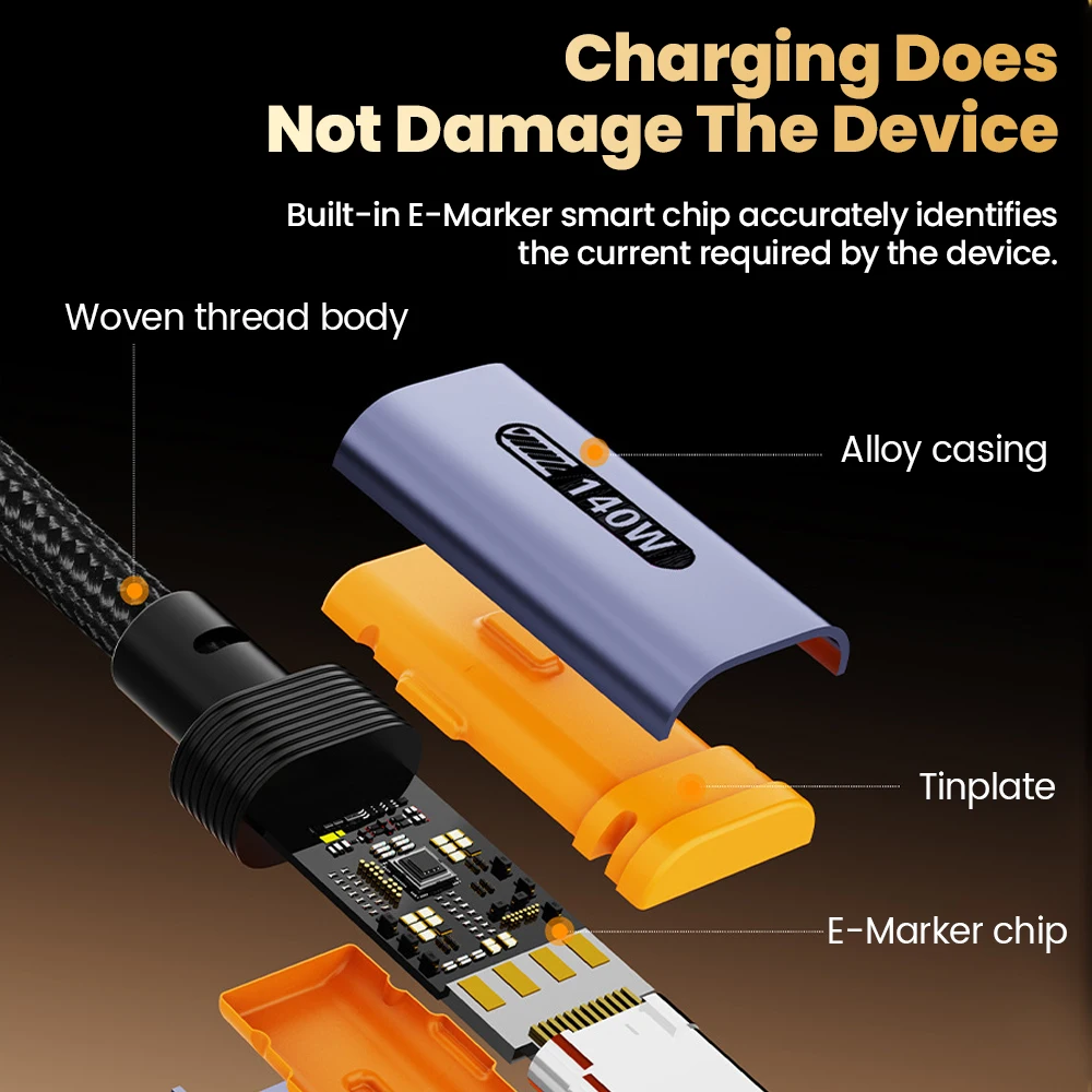 Elough 140W Dual Type C كابل بيانات الهاتف المحمول ذو البروتوكول الكامل شحن سريع للغاية لهاتف iphone Samsung Huawei Oppo Xiaomi كابل شحن