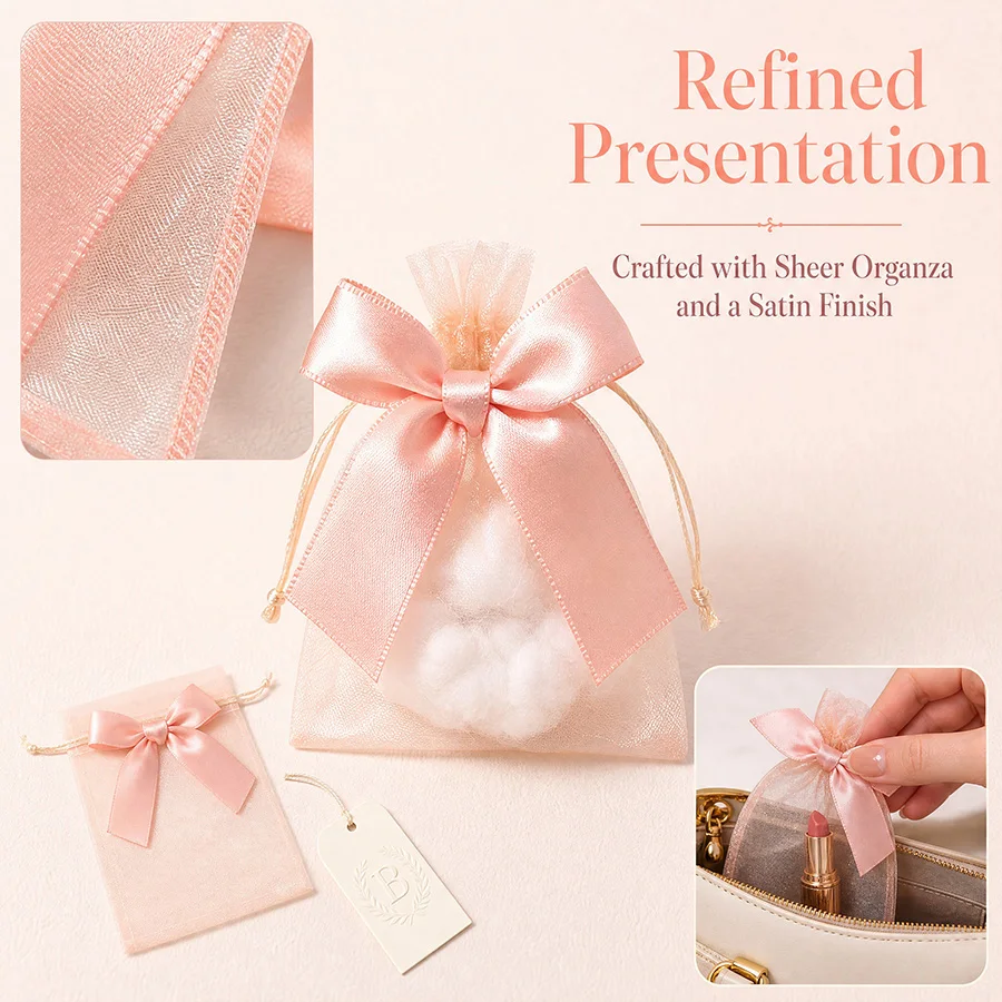 10/20pcs Ribbon Bow Organza Drawstring Gift Bags Pouche Wedding Bridal Shower Birthday Party Favor Bag Elegant Jewelry Packaging view 5