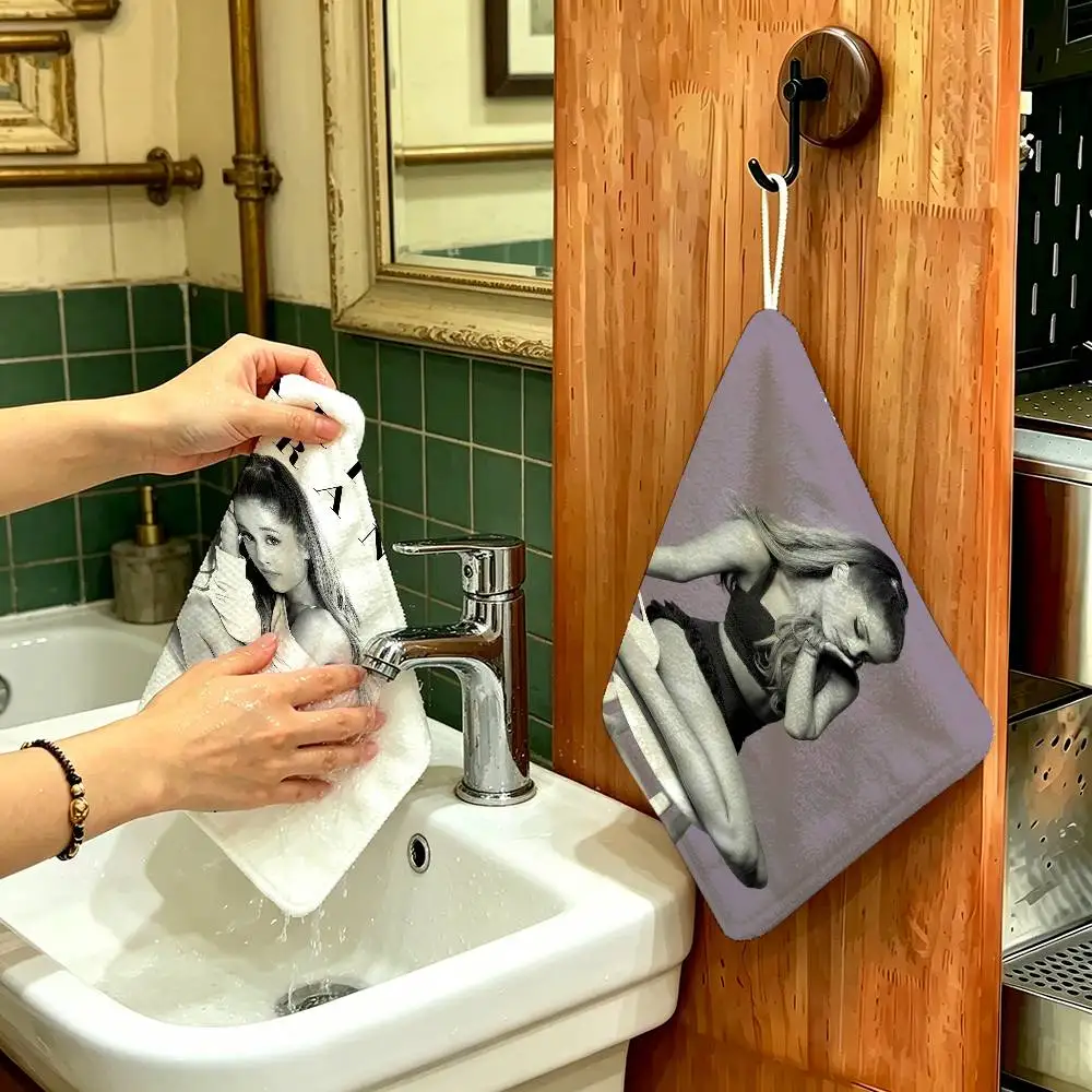 Pop Singer A-Ariana G-Grande Hanging Polyester Cotton Towel, Reusable Hand Wiping Cloth, Wear Resistant for Home Kitchen Sink