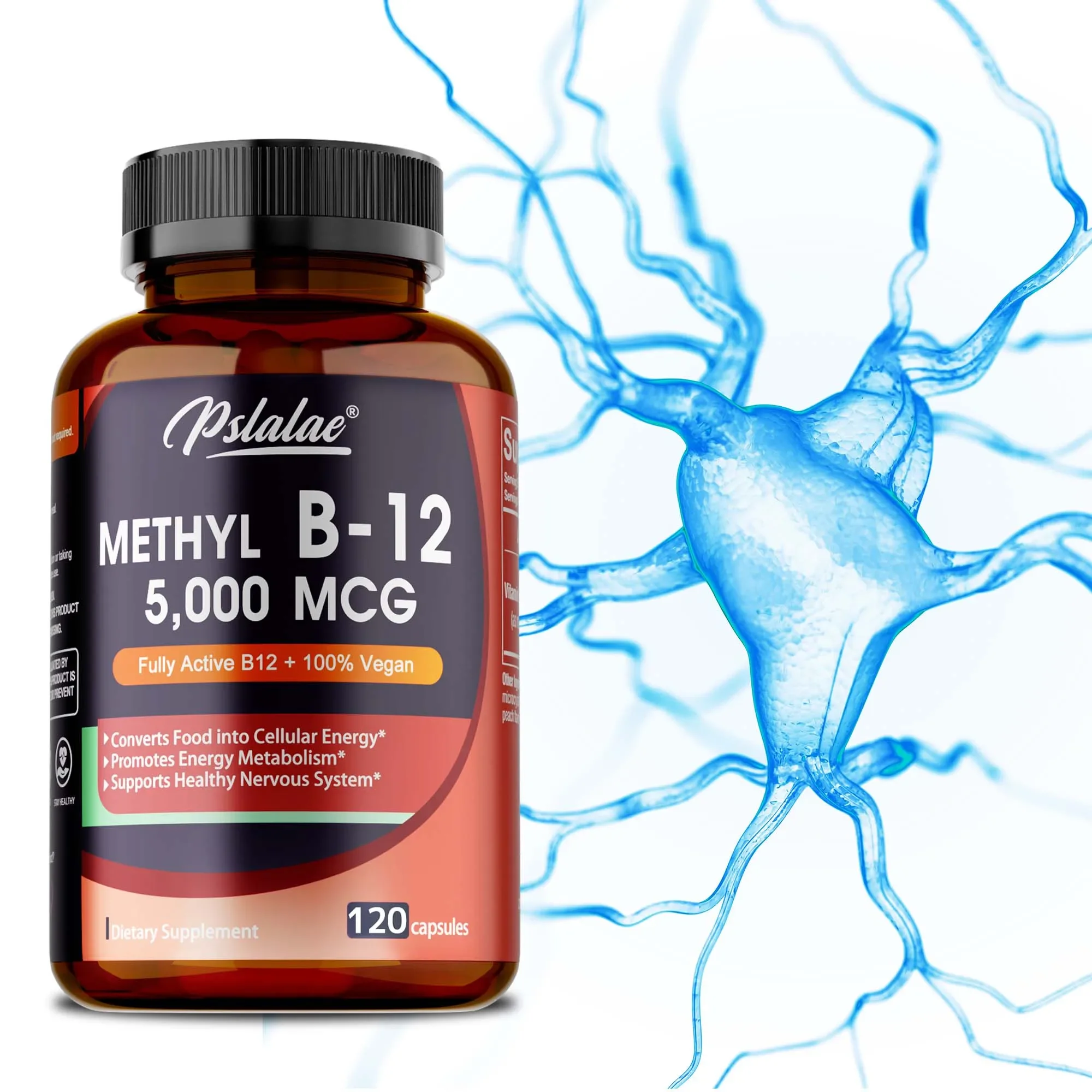 

Vitamin B12 - 5000 MCG - Benefits Brain & Heart Function, Supports Memory, Learning, Fatigue Relief, Boost Natural Energy