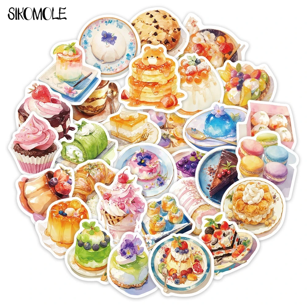 10/30PCS Oil Painting Dessert Graffiti Stickers Cute Cartoon Cake Aesthetic Kawaii DIY Kid Travel Luggage Fridge Decal Sticker