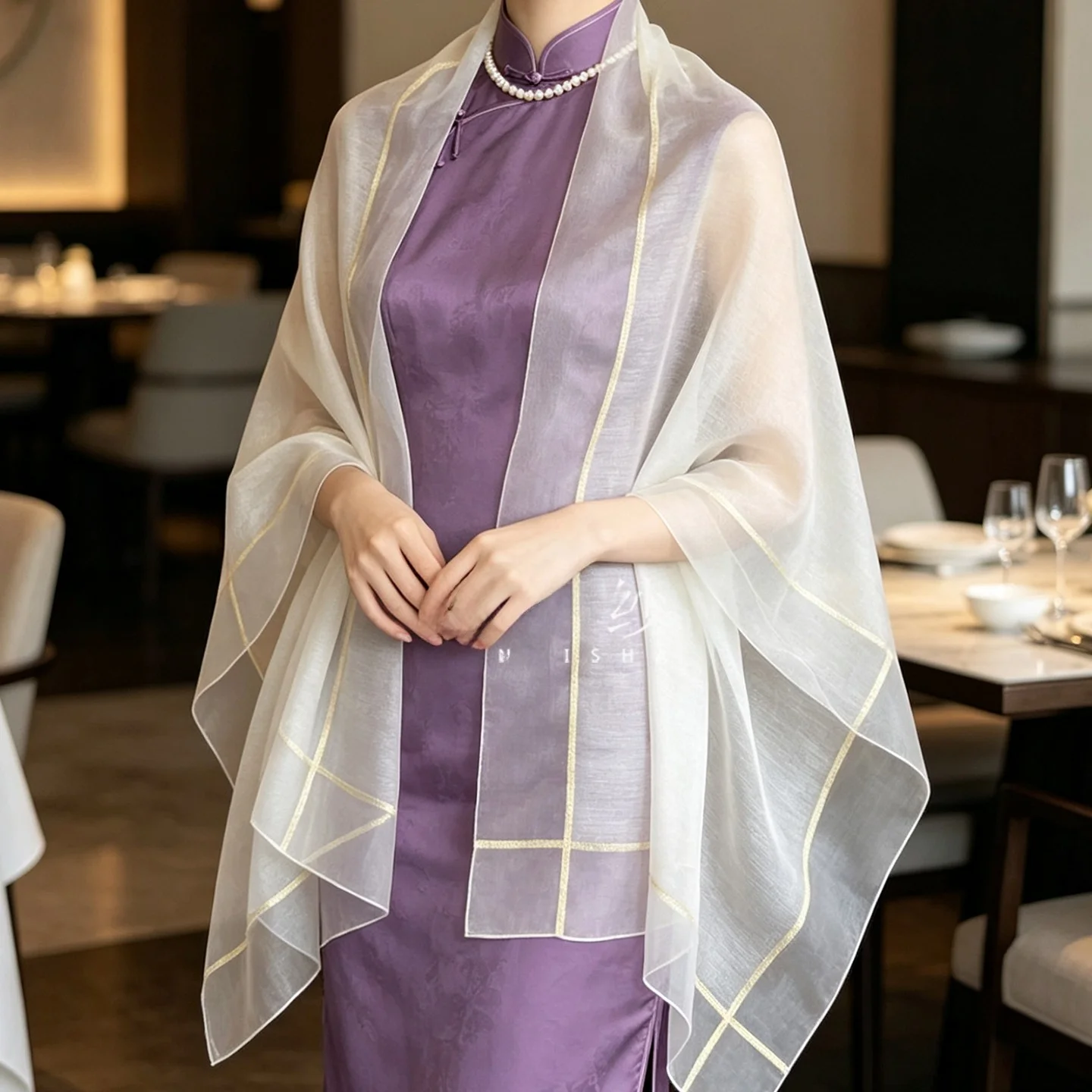 春夏白ファッショナブルな多用途二重層ウールシルクスカーフチャイナドレスショルダーラップロング女性用スカーフ