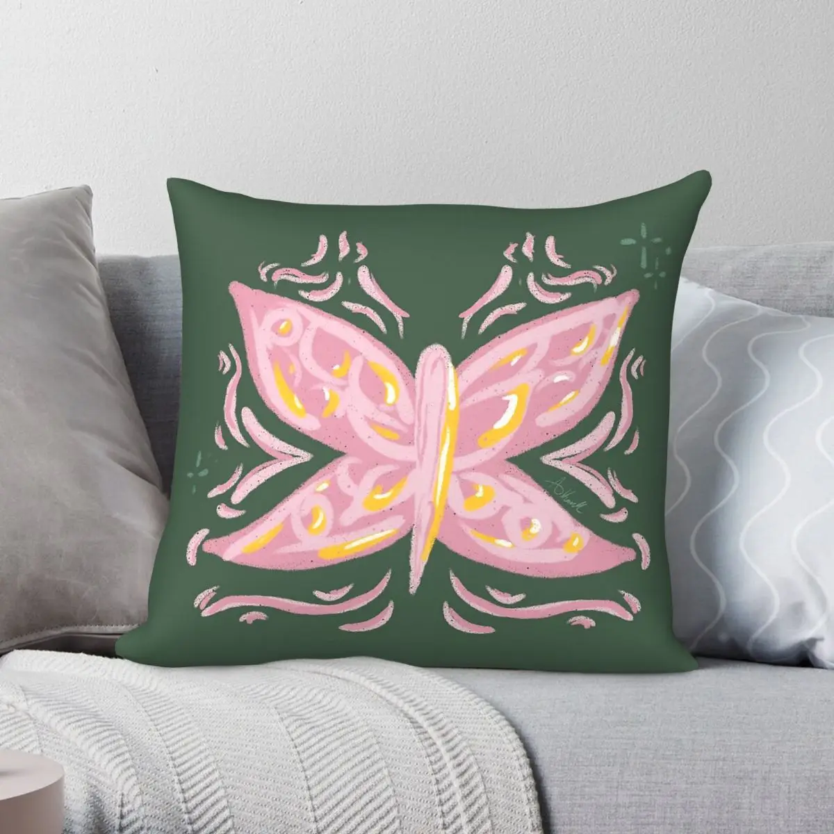 Electric Butterfly Tattoo Square Pillowcase Polyester Linen Velvet Creative Zip Decorative Pillow Case Sofa Cushion Case