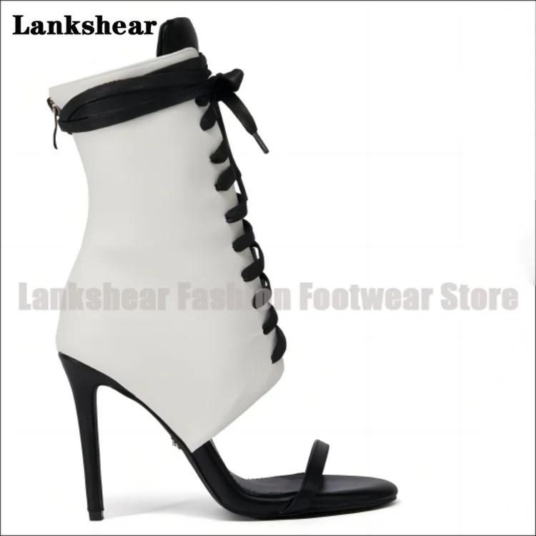 Women's Lace-Up Peep Toe Stiletto Sandals Sexy Patchwork Ankle Sandal Boots Women Shoes Summer Sandalias De Mujer Verano