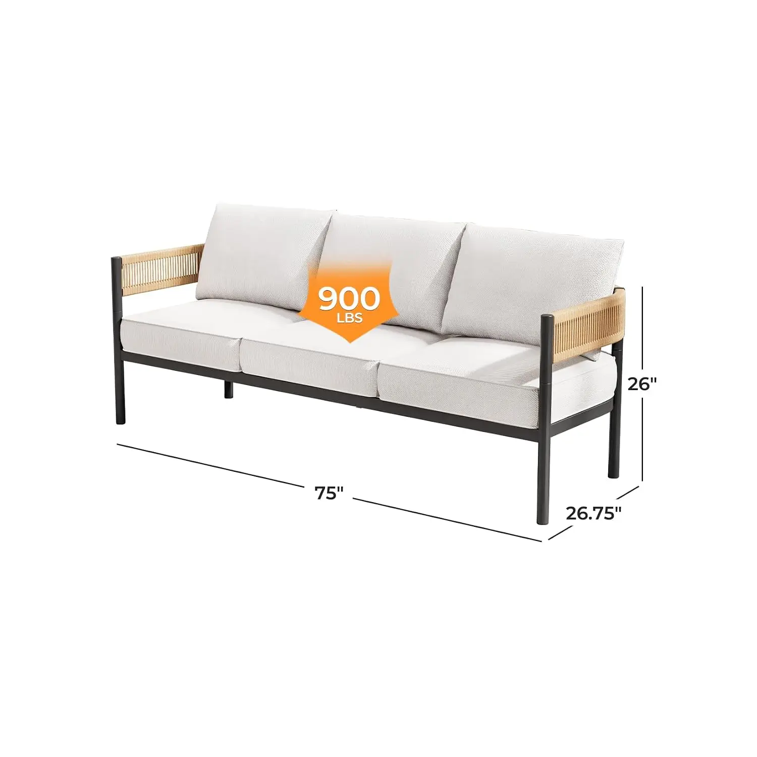 3-Seat Wicker Sofa with Thick Washable Cushion for Porch Garden Yard, Customized